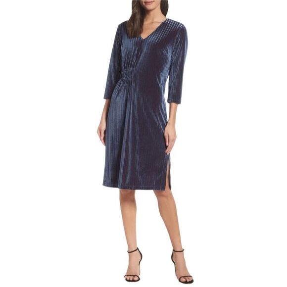 Nordstrom CHELSEA28 Stripe Velvet Burnout Dress in navy dusk womens size 1X NEW - Picture 2 of 9